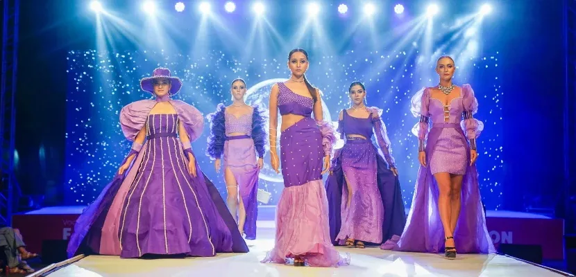 Fashion runway purple dress
