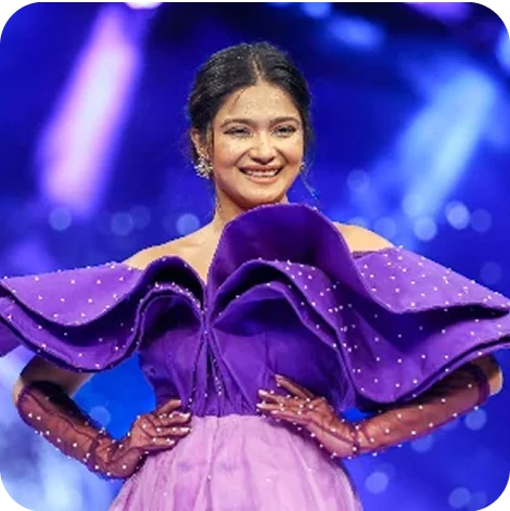 Purple ruffle dress closeup