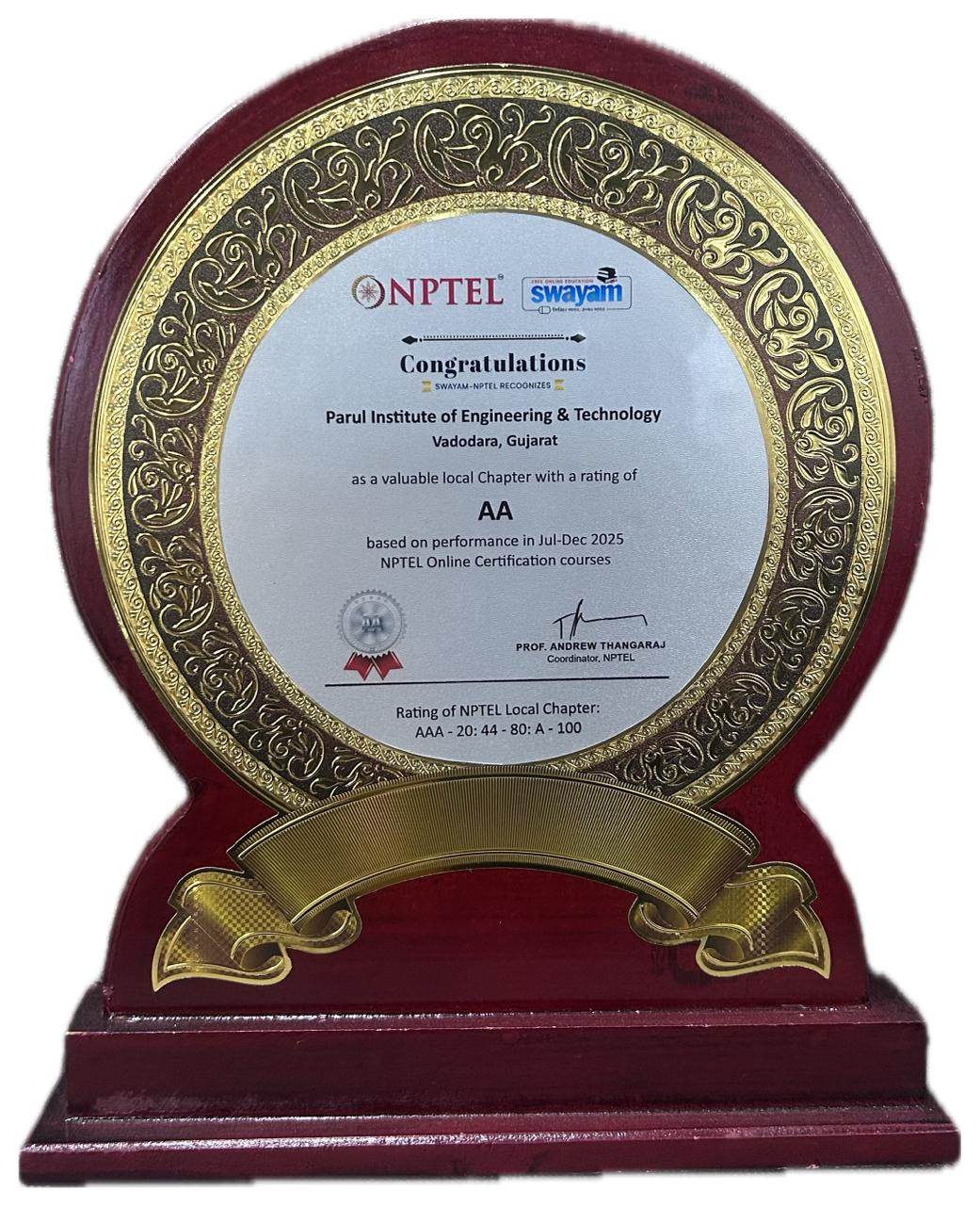 NPTEL Local Chapter Excellence Ratings (PIET)