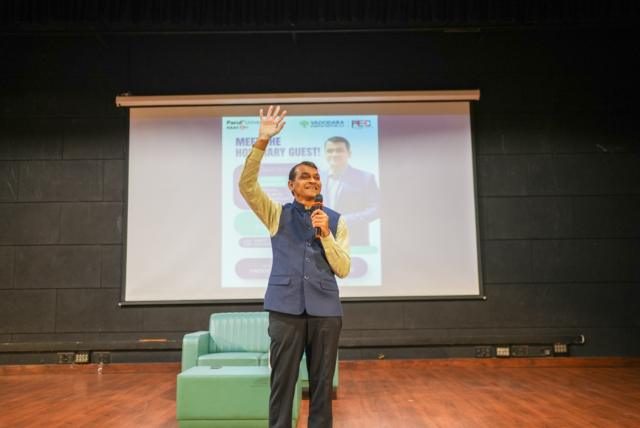 Founder speaking about persistence at Vadodara Startup Festival