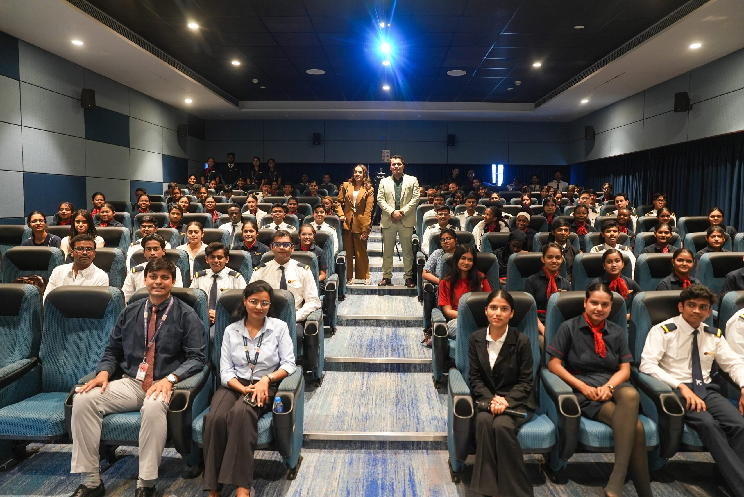Students in cabin crew uniforms at Aviation Fest 2026, Parul University