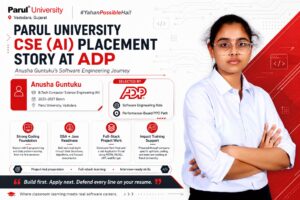 "Parul University CSE AI student placed as Software Engineer intern at ADP"