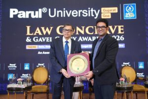 "Justice D.N. Ray addressing Law Conclave 2026 at Parul University"
