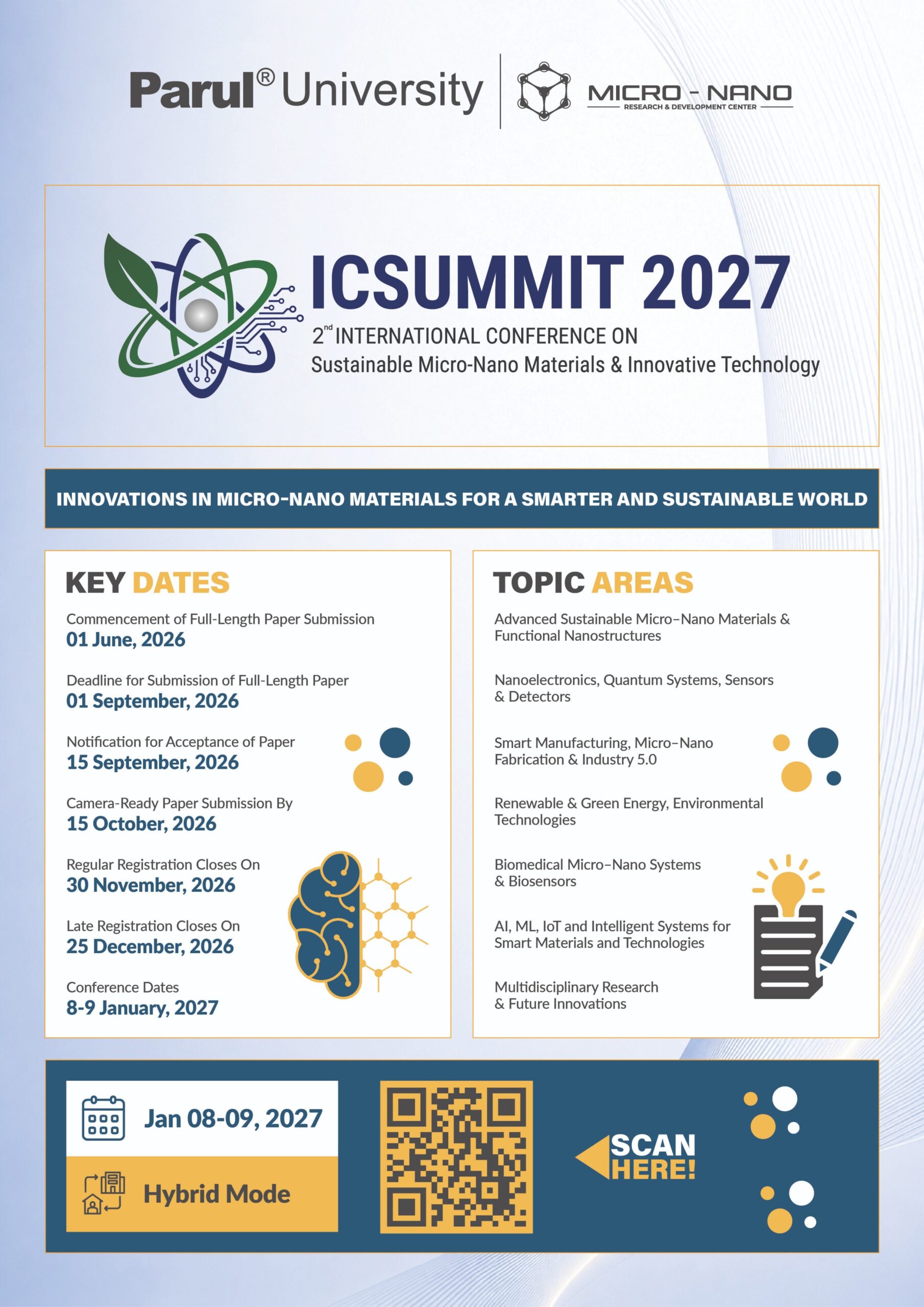 2nd International Conference on Sustainable Micro-Nano Materials & Innovative Technology (ICSUMMIT 2027)