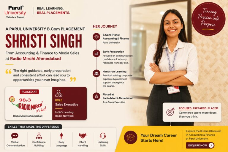 A Parul University Placement: Shristi Singh, From B.Com (Hons) to Media Sales at Radio Mirchi