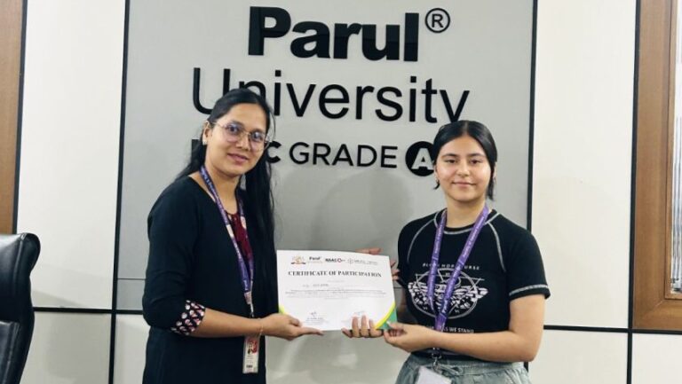 Dr Gunjan Sharma of Gujarat Biotechnology University spoke to 17 Parul University students at a one-day workshop on microbial cells as green bio-foundries, including biofactories across 5 biological kingdoms. She explained the entire framework of bacterial, fungal, yeast, algal, and plant biofactories, biosynthetic gene clusters, the OSMAC approach, and holistic post-chemical thesis.