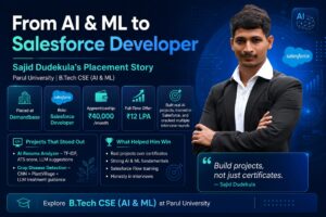 Sajid Dudekula, a Parul University B.Tech CSE (AI & ML) student, placed as a Salesforce Developer at Demandbase.