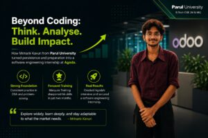 Mrinank Kavuri, a Parul University B.Tech CSE (AI & ML) student, placed as a software engineer at Agoda.