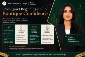 Sangita Dhola, a Parul Institute of Design fashion design diploma graduate who interned at Vulcal Boutique.