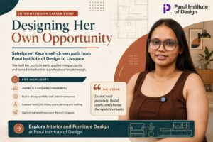 Sahelpreet Kaur, a Parul Institute of Design interior and furniture design graduate who secured her role at Livspace through a self-driven job search.