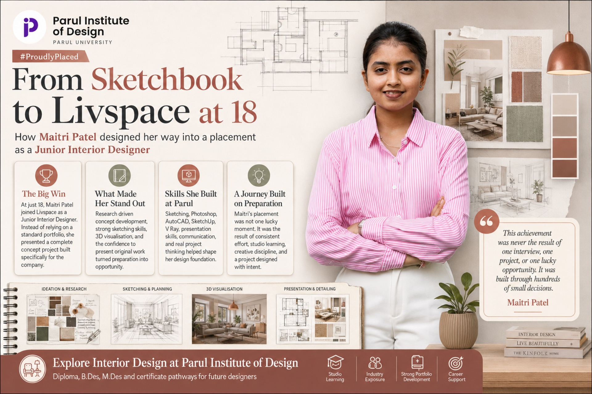 Maitri Patel, Parul University interior design student placed at Livspace