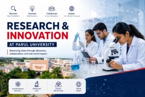 Nanomaterials or laboratory image; caption references 2D materials for environmental sensing research at Parul University.