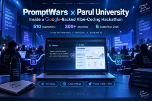 Students at PromptWars, a vibe-coding hackathon at Parul University