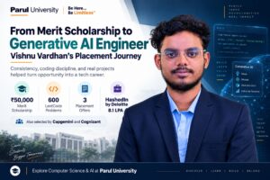 Thota Vishnu Vardhan, B.Tech CSE (AI) from Parul University, placed at HashedIn by Deloitte.