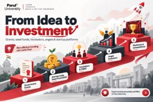 The startup funding ladder in India, explained at Parul University.