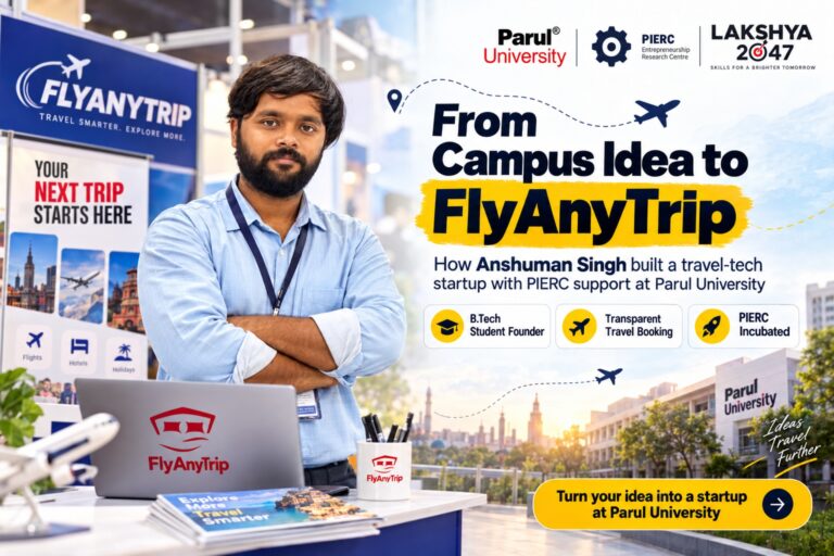 TravelTech Startup – Anshuman Singh Founded FlyAnyTrip With The Startup Support of PIERC, Parul University!